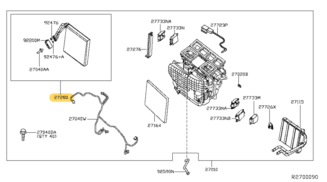 Nissan Pathfinder AC Evaporator Core 2012 - 2021 272803JC3C